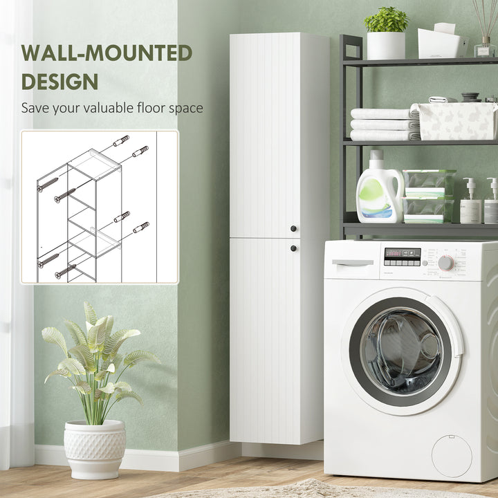Wall Mounted Tall Bathroom Storage Cabinet with Soft-Close Hinges, Slim Bathroom Cabinet with 2 Doors, White
