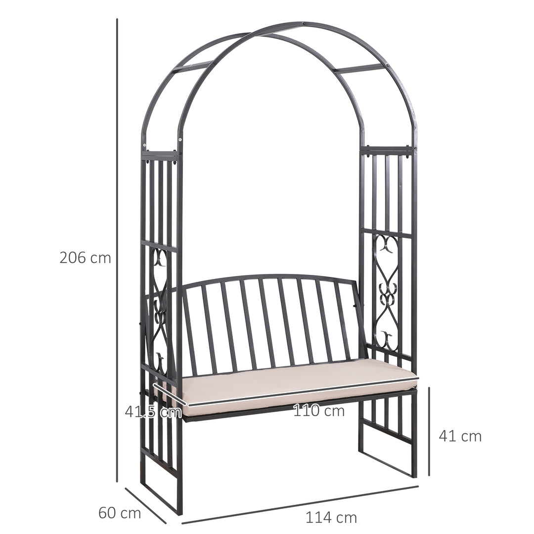 Metal Frame Bench W/Arch, 114Lx60Wx206H cm-Grey