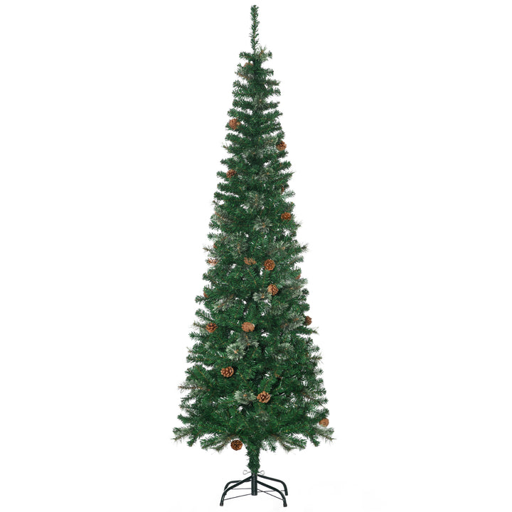 MCL 6.5FT Tall Pencil Slim Artificial Christmas Tree with Realistic Branches, Tip Count and Pine Cones, Pine Needles Tree, Xmas Decoration, Green