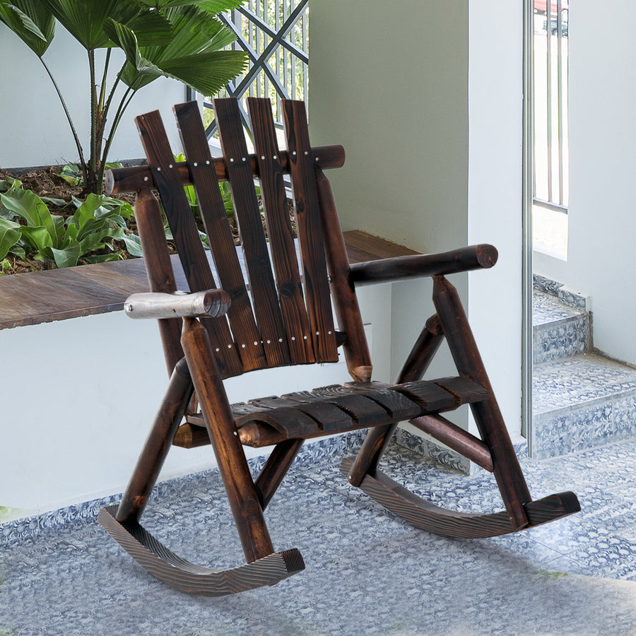 Adirondack Chair Cedar Wood Ergonomic Rocking Chair Porch Rocker Garden Traditional - Burlywood