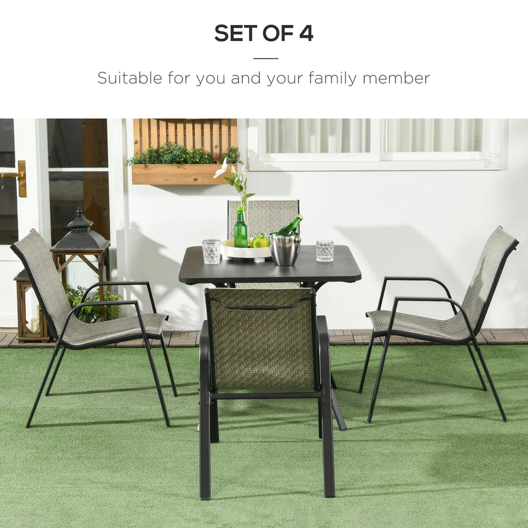 Outsunny Rattan Outdoor Chairs, Stackable Set of 4 with Armrests and Backrest for Patio, Garden, Mixed Grey