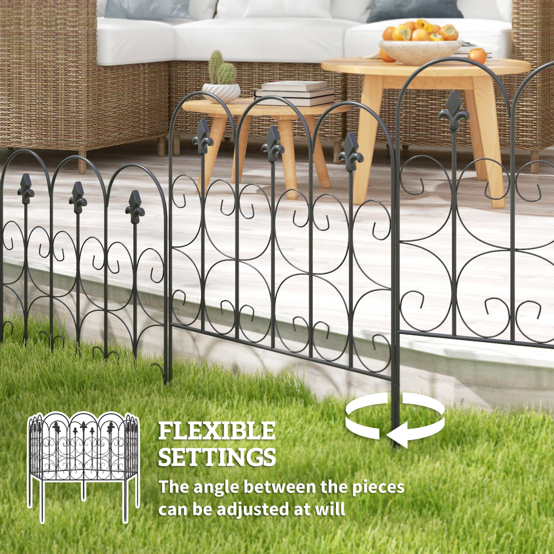 Decorative Garden Fencing, 83cm (H) x 3m (L) 5PCs Outdoor Picket Fence Panels, Rustproof Metal Wire Landscape Flower Bed Border Edging Animal Barrier, Black