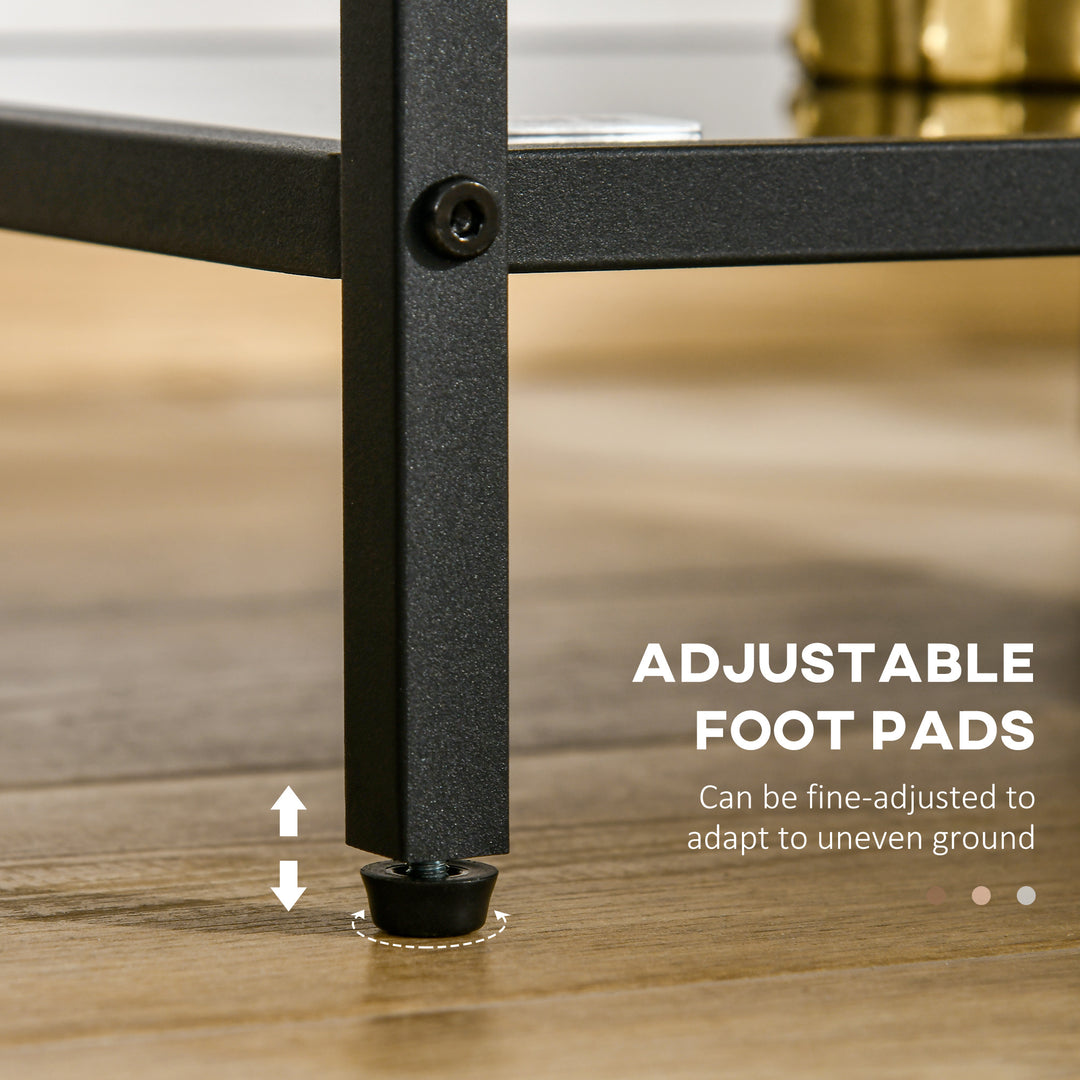 Tempered Glass Side Table with Storage, Modern 2-Tier Bedside Table with Steel Frame, Black
