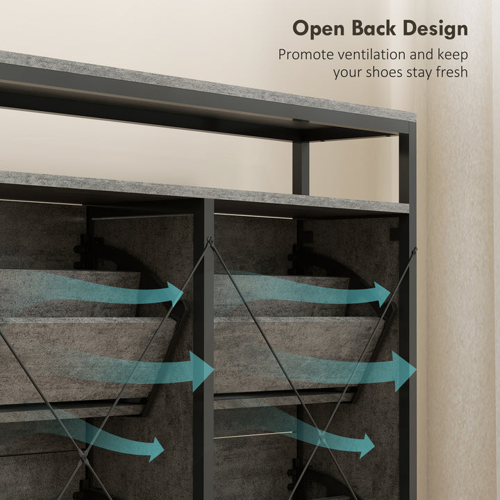 Shoe Storage Cabinet with 4 Flip Drawers and Open Shelf - Cement Grey