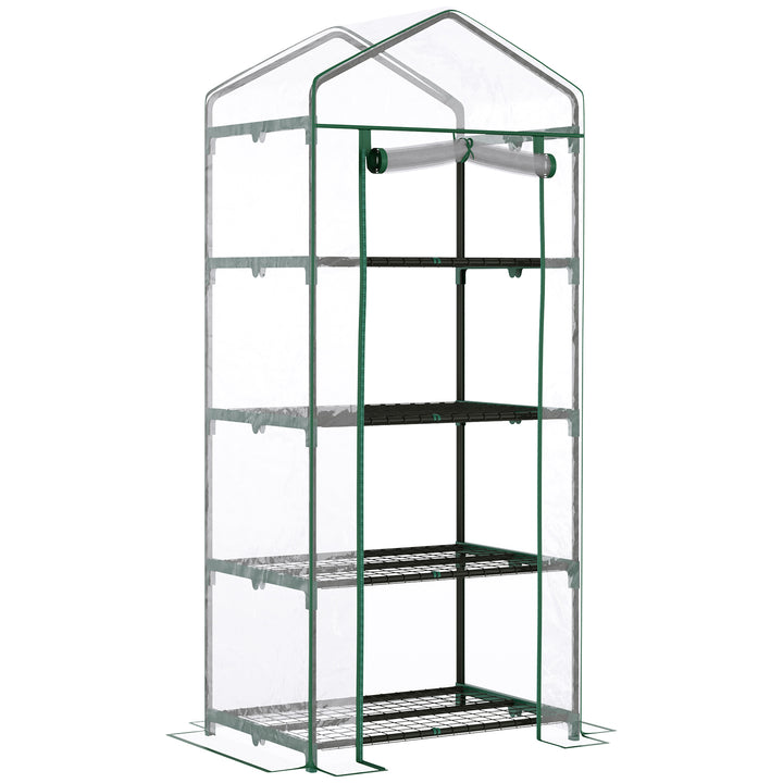 Outsunny 4 Tiers Mini Portable Greenhouse Plant Grow Shed Metal Frame Transparent Clear Cover 160H x 70L x 50Wcm | Aosom UK