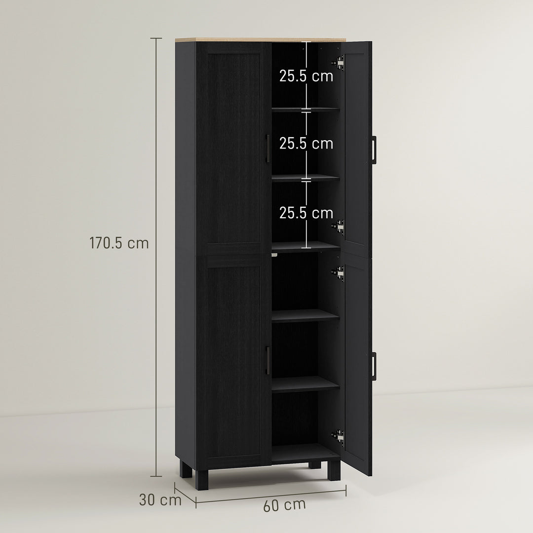 Freestanding Kitchen Cupboard, 4-Door Storage Cabinet with Adjustable Shelves, Modern Kitchen Pantry for Dining Room, 170cm, Black