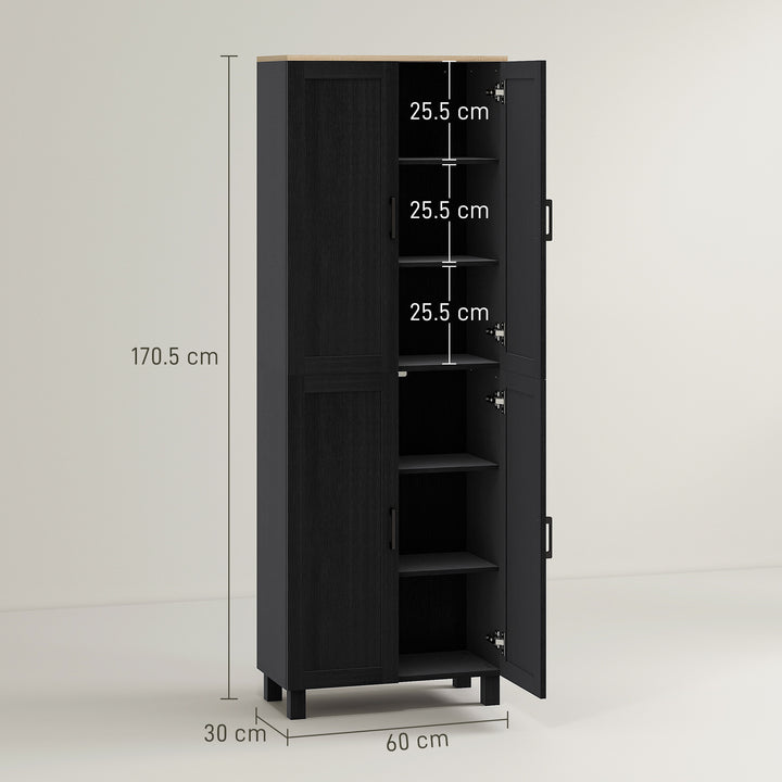 Freestanding Kitchen Cupboard, 4-Door Storage Cabinet with Adjustable Shelves, Modern Kitchen Pantry for Dining Room, 170cm, Black