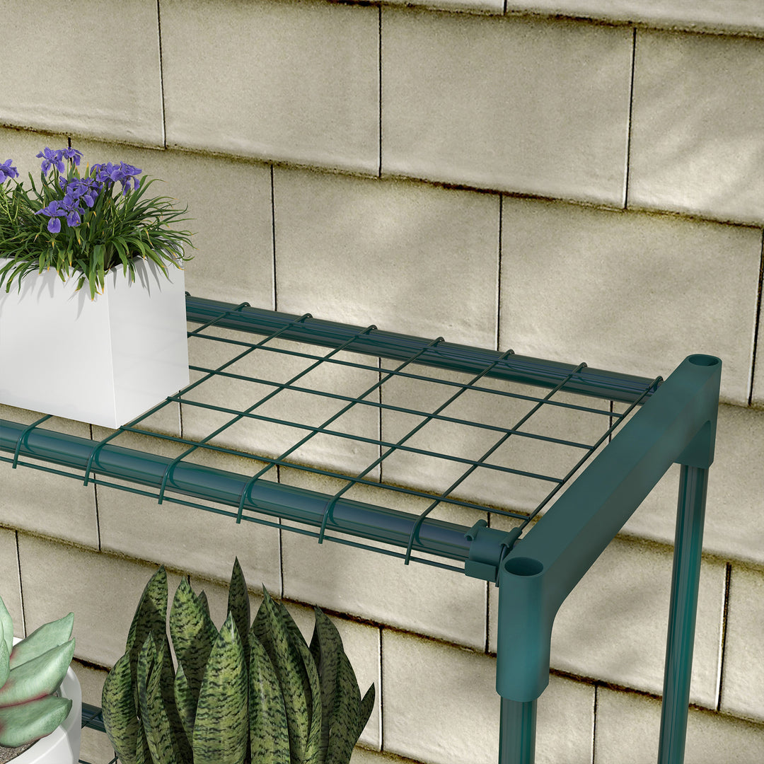 Modern Plant Stand, 4-Tier Planter Holder with Steel Frame, Outdoor Flower Display Rack for Potted Plants Garden Balcony Decor, Dark Green