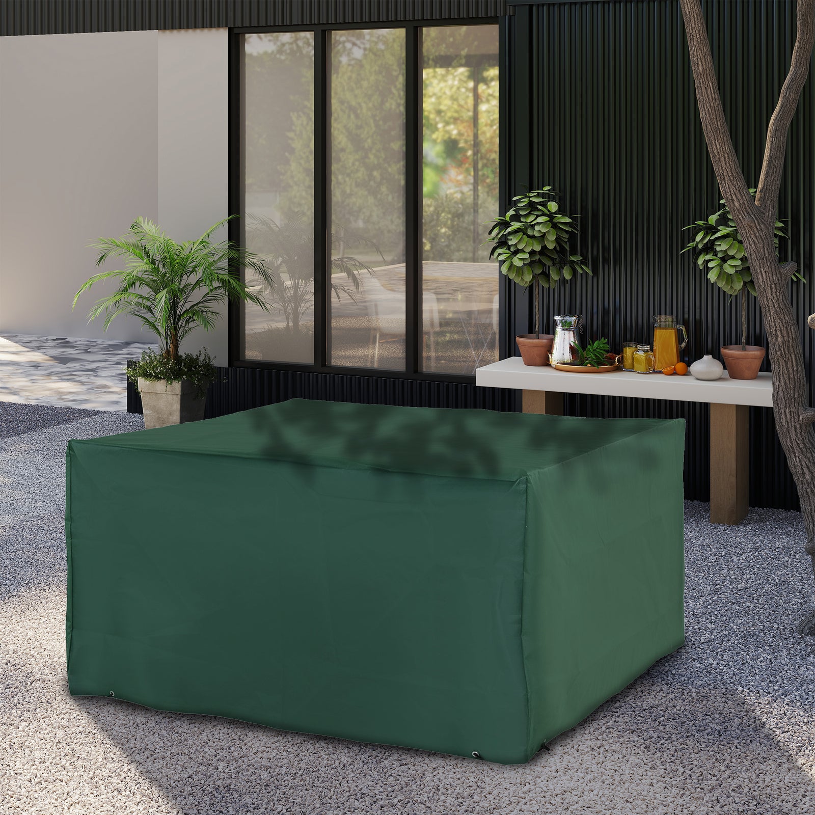Outdoor Garden Furniture Cover Waterproof, Anti-UV 600D Heavy Duty Oxford Fabric Patio Furniture Cover for Rectangular Sofa Table Set, Green, 135 x 135 x 75 cm