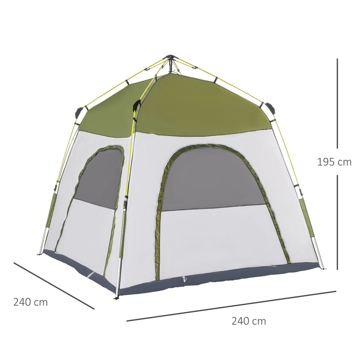 Outsunny 4 Person Automatic Camping Tent, Outdoor Pop Up Tent, Portable Backpacking Dome Shelter, Green | Aosom UK