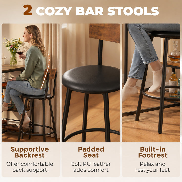 Space Saving Bar Table and PU Leather Stools for 2, 3 Piece Breakfast 