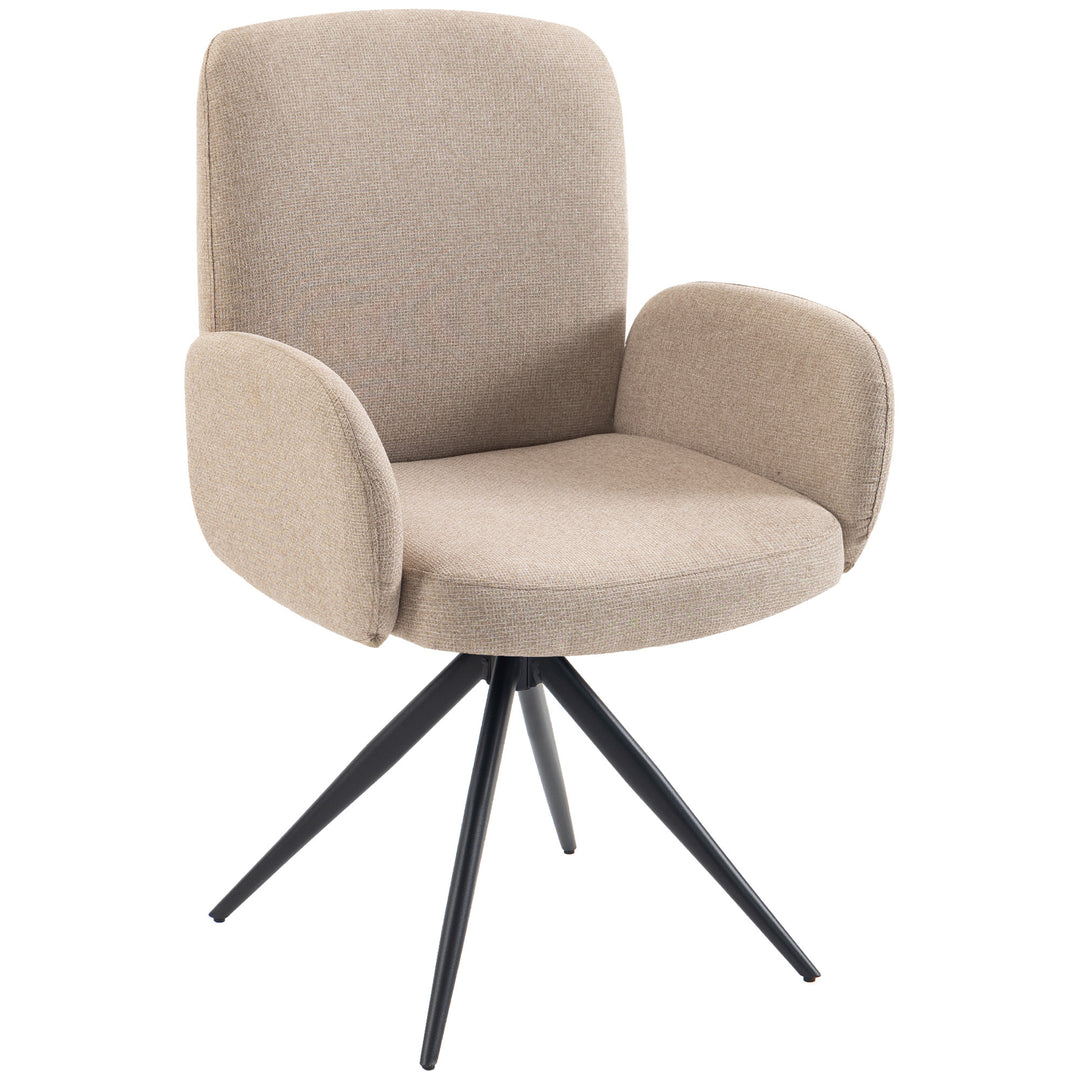 Swivel Accent Chair, Upholstered Linen-Look Armchair with Curved - Brown