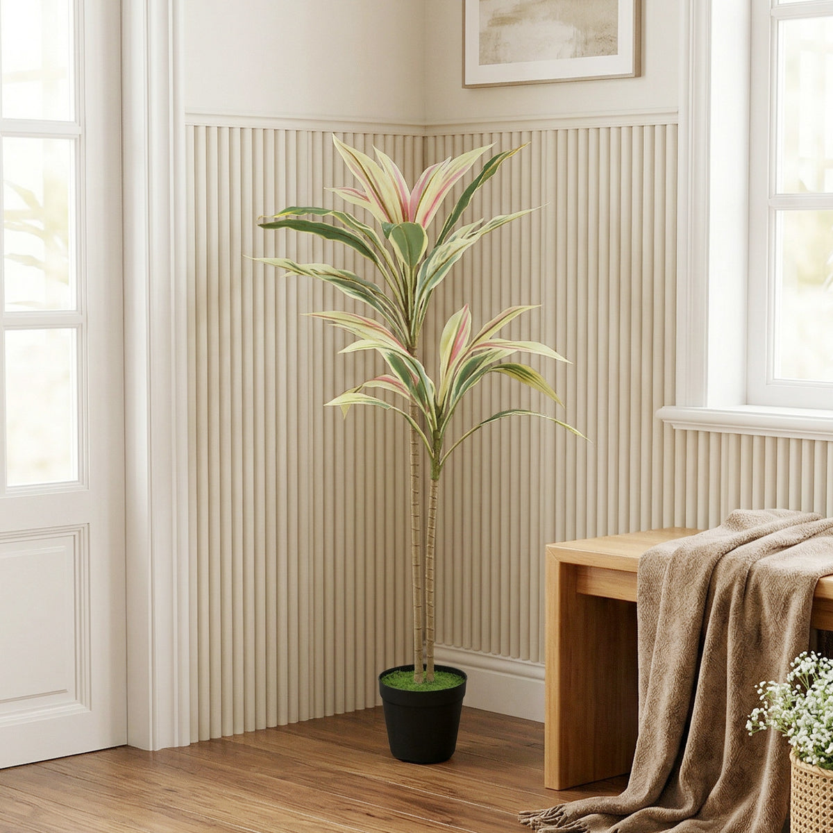 90 cm Artificial Cordyline Tree in Moss Effect Pot, Realistic PEVA - view 2