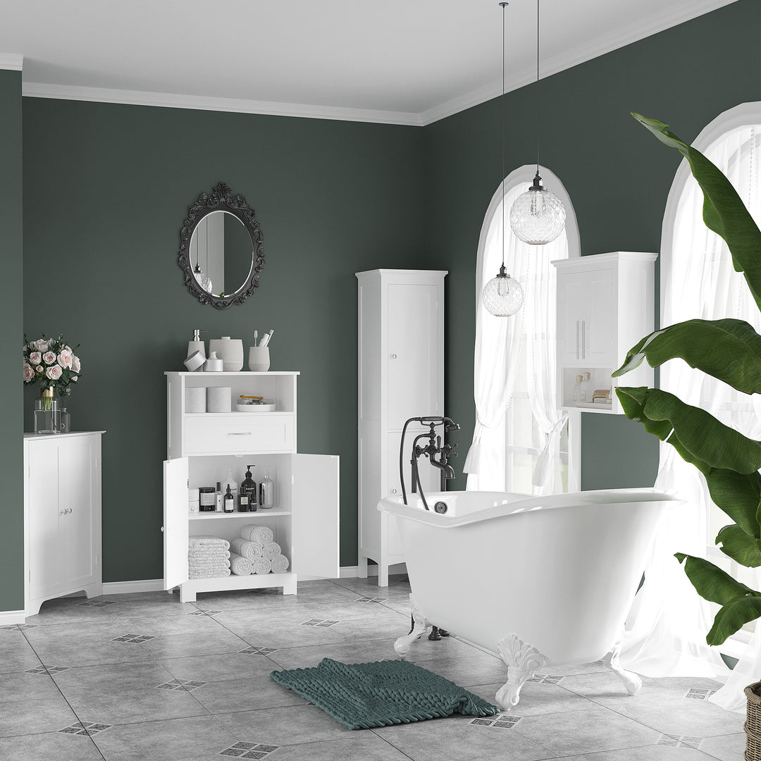 Tall Bathroom Storage Unit, Slim Bathroom Cabinet with Adjustable Shelves and Double Door, White
