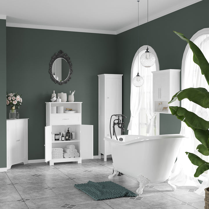 Tall Bathroom Storage Unit, Slim Bathroom Cabinet with Adjustable Shelves and Double Door, White