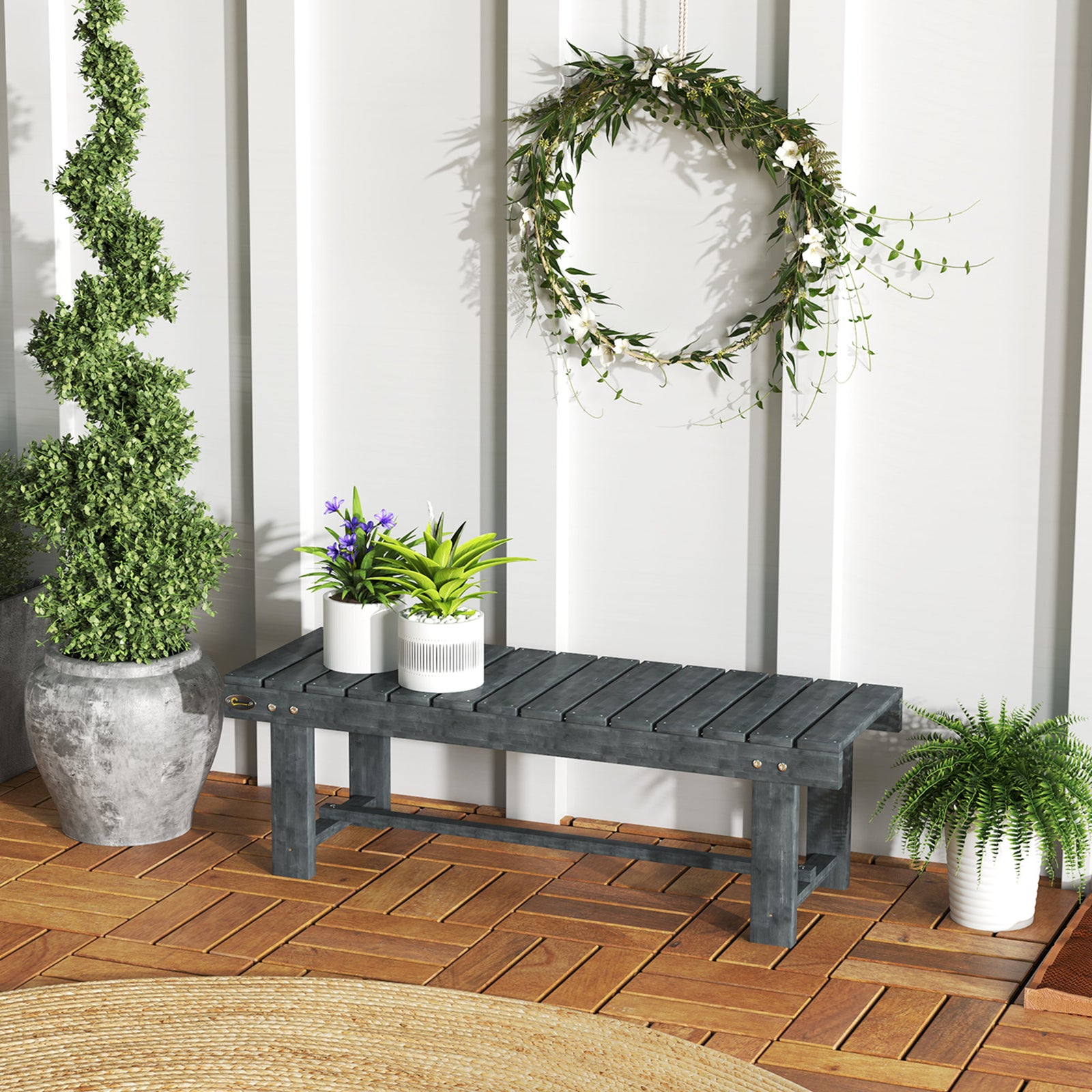 2-Seater Garden Wooden Bench, Grey