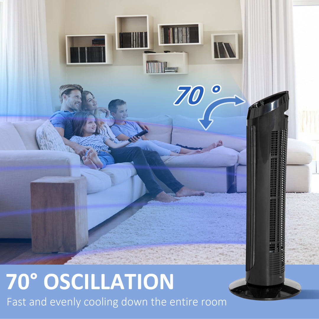 Tower Fan for Bedroom Cooling, 30 Inch Electric 70° Oscillating Fan with 3 Speed Settings, Standing Floor Fan for Home Office Indoor, Black