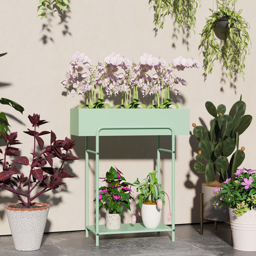 2 Tier Plant Stand, Metal Plant Rack Shelf with Drain Holes, Floor-standing Flower Pot Stand for Indoor Outdoor Garden Patio Balcony Living Room, Green