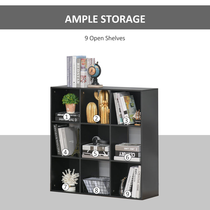 3-tier 9 Cubes Storage Unit Particle Board Cupboard Bookcase Organiser Home Office Shelves, Black