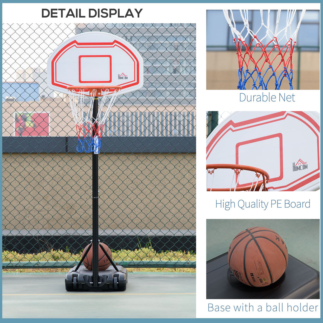 MCL Basketball Hoop Stand Portable Adjustable Height 2.1-2.6m w/ Wheels, Sturdy Rim Stable Base, Red