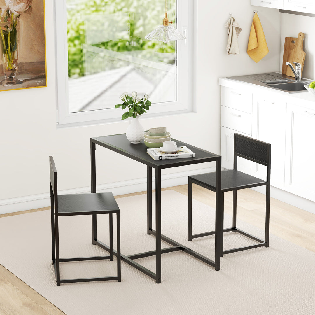 Dining Table and Chairs Set 2, Dining Room Sets, Rectangular Space Saving Table and 2 Chairs for Compact Kitchens, Steel Frame, Black