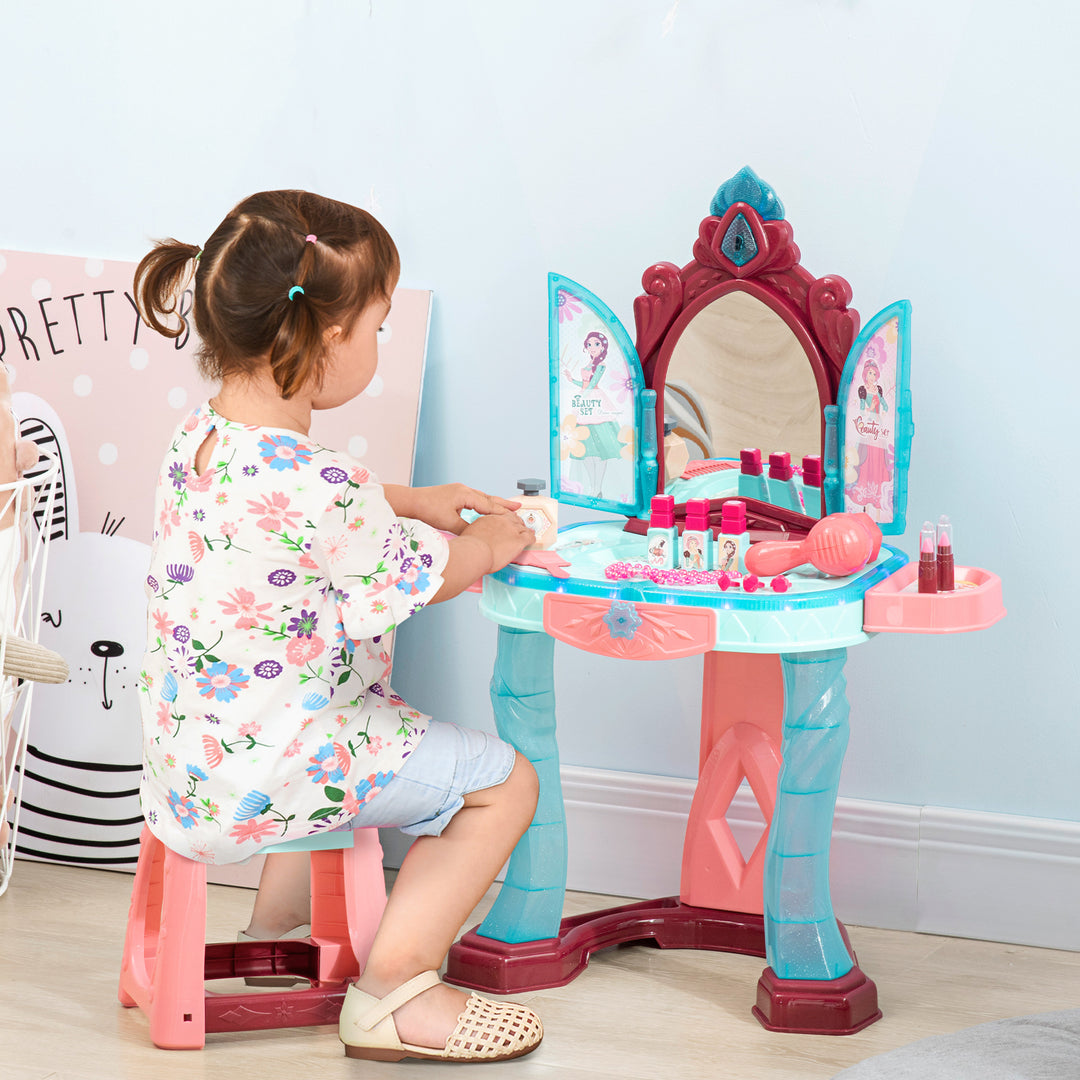 MCL 31 Piece Kids Dressing Playset, with Magical Princess Mirror, Light and Sound - Pink and Blue