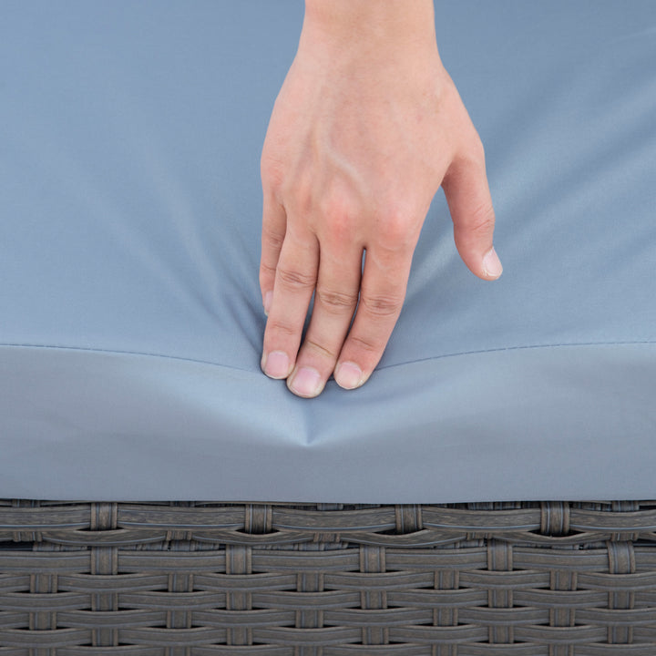 MCL 9-Seater Garden Rattan Furniture 10 Pcs Rattan Corner Dining Sofa Set, Grey/Dusty Blue Cushion