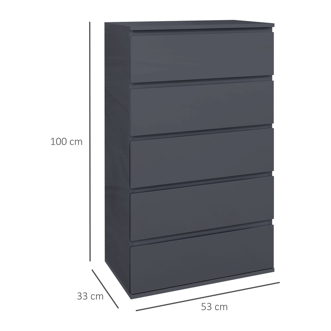 5-Drawer Modern Dresser, High Gloss Storage Drawer Unit for Bedroom, Grey