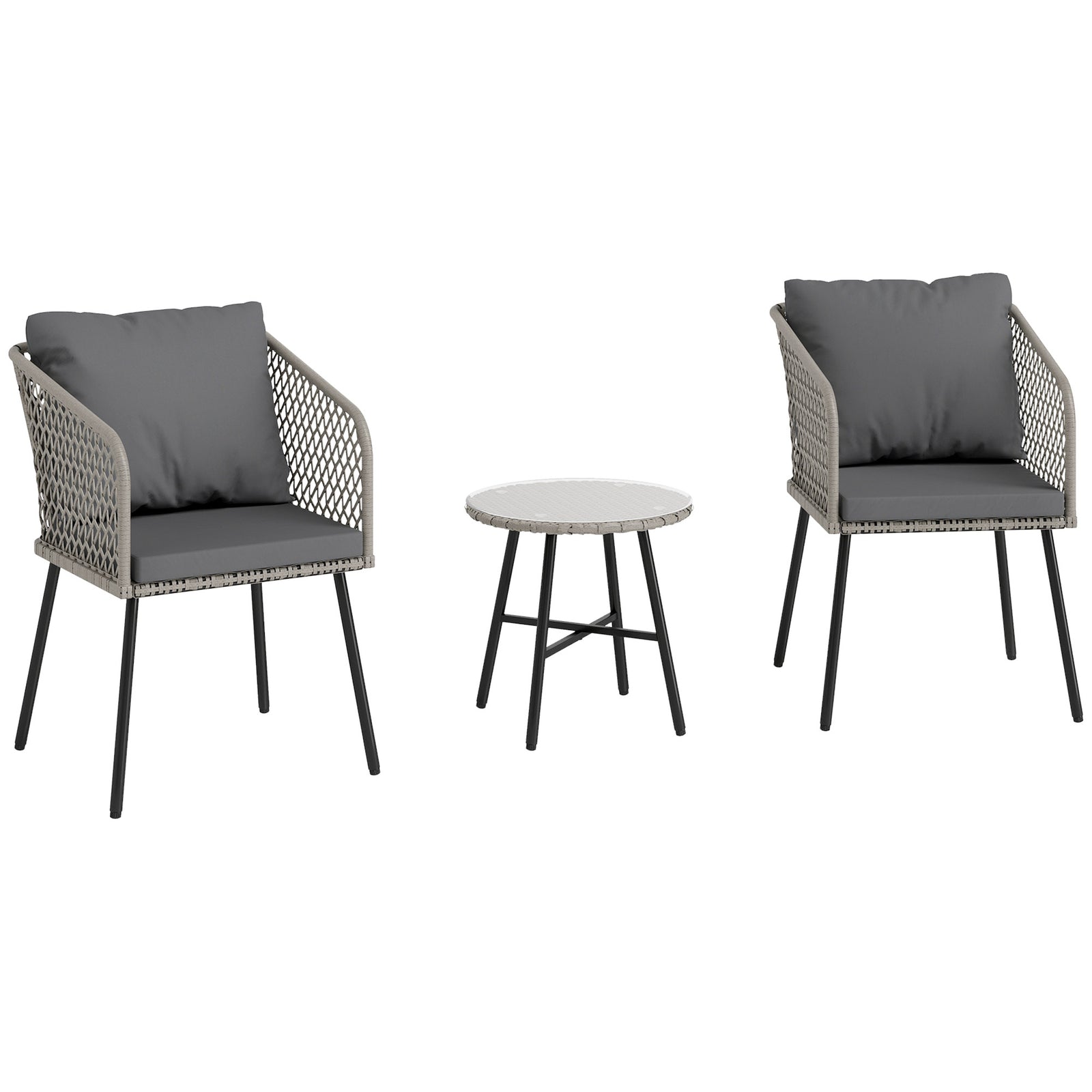 Three-Piece Cut-Out Rattan Chair and Table Set - Grey