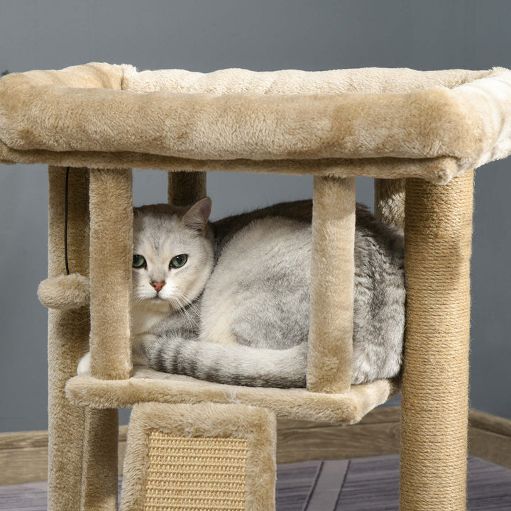 MCL Cat Tree Tower for Indoor Cats Cat Scratching Post Climbing Activity Centre w/Jute Scratching Pad, Toy Ball, Cat House - Coffee