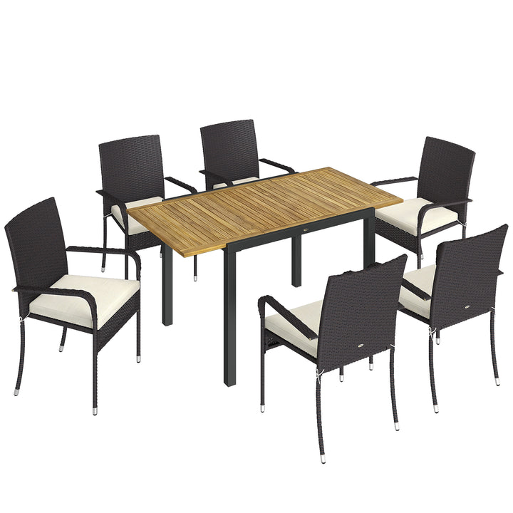 7 Piece Rattan Garden Furniture Set, 6 Seater Garden Table and 6 Stack