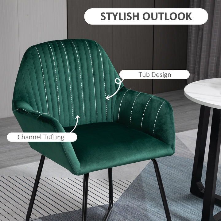 HOMCOM Modern Arm Chair Upholstered Accent Chair with Metal Base for Living Room Green | Aosom UK