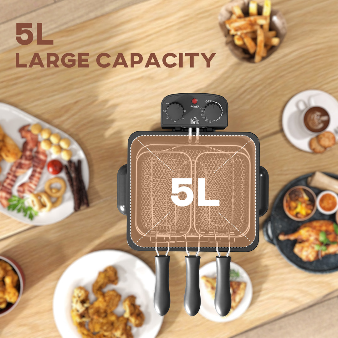 5 Litre Deep Fat Fryer with Adjustable Temperature & Timer, 2000W Stainless Steel Deep Fryer with Removable Oil Basket and Viewing Window, for Chips Fried Chicken