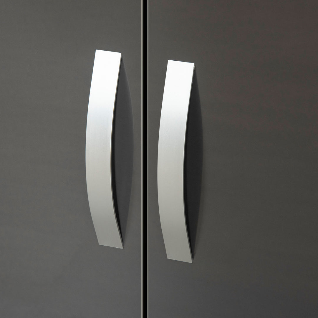 MCL High Gloss Wardrobe, 2 Door Wardrobe with Hanging Rod and Storage Shelf, Clothes Storage Organizer with Anti-tipping Design for Bedroom, Grey