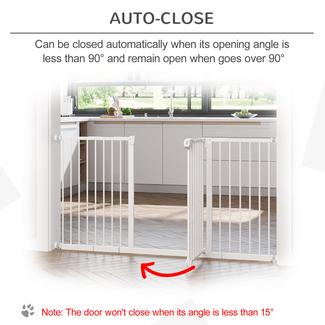 PawHut Pet Gate: Adjustable Pressure Fit with Auto-Close Door for Furry Friends, 74-148cm Wide, Pristine White | Aosom UK