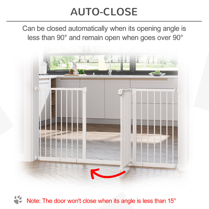 PawHut Pet Gate: Adjustable Pressure Fit with Auto-Close Door for Furry Friends, 74-148cm Wide, Pristine White | Aosom UK