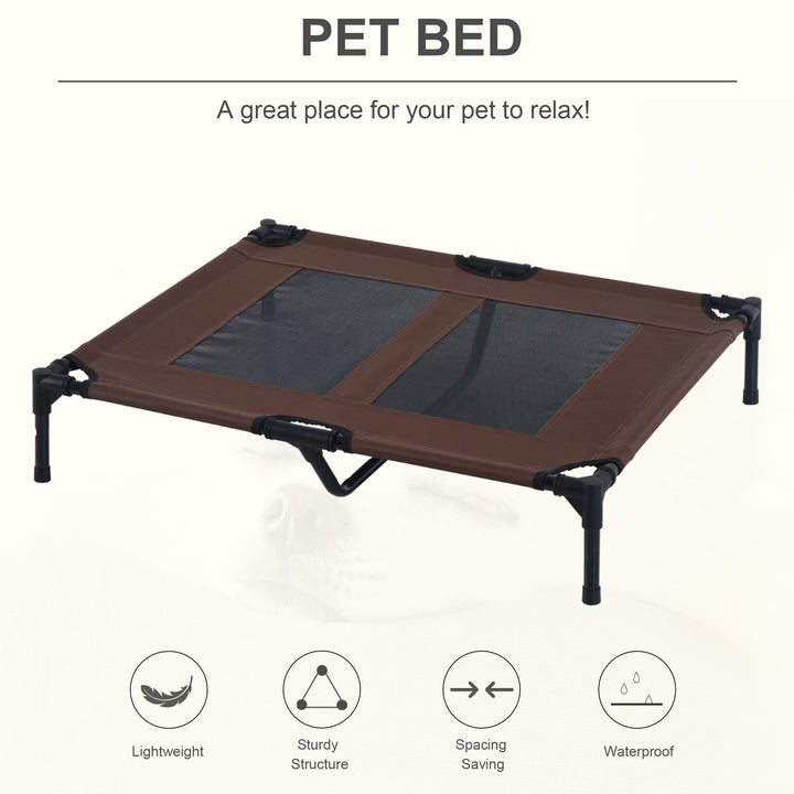 PawHut Elevated Pet Bed, Large Raised Dog & Cat Cooling Cot, Portable for Camping, Outdoor/Indoor Use, Metal Frame with Mesh, Black | Aosom UK