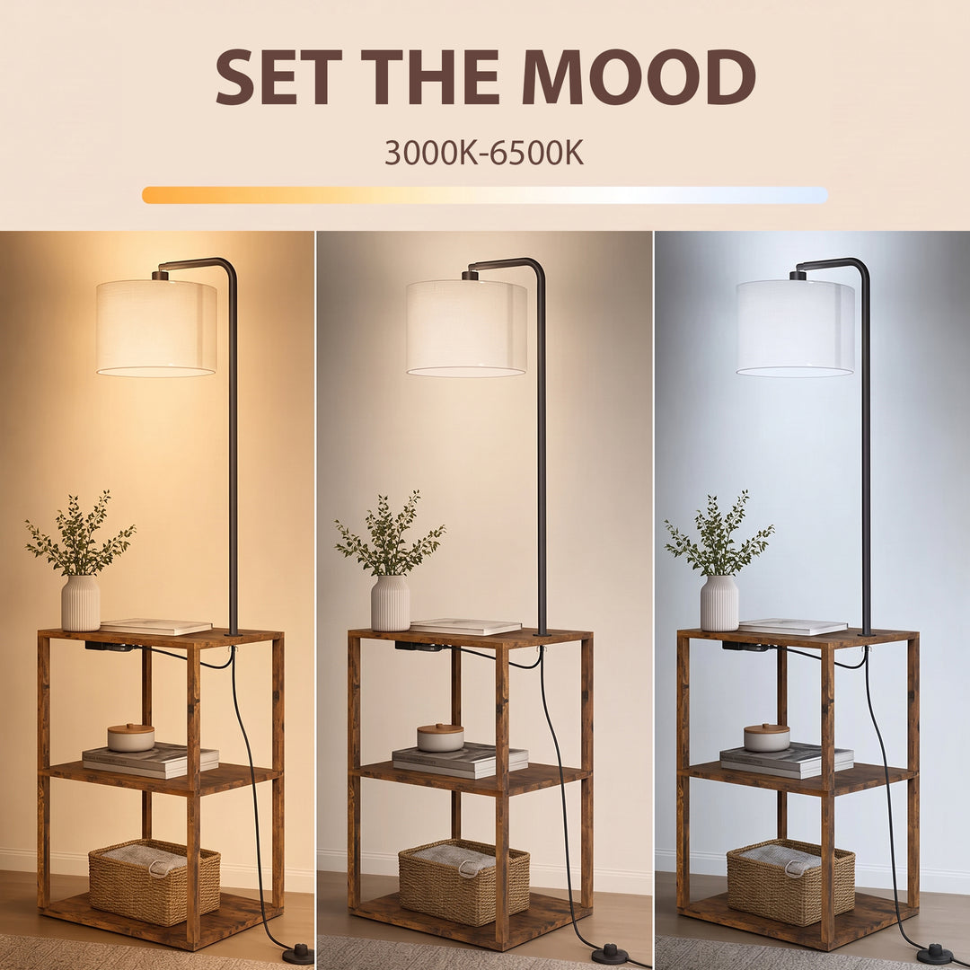 Dimmable Floor Lamp with Shelves, Charging Station, 3-Tier Storage - view 6