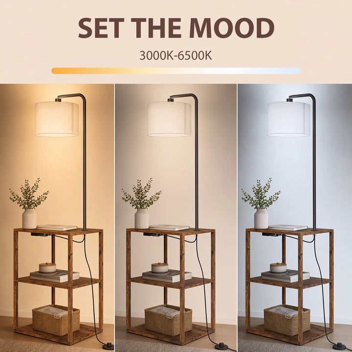 Dimmable Floor Lamp with Shelves, Charging Station, 3-Tier Storage - view 6