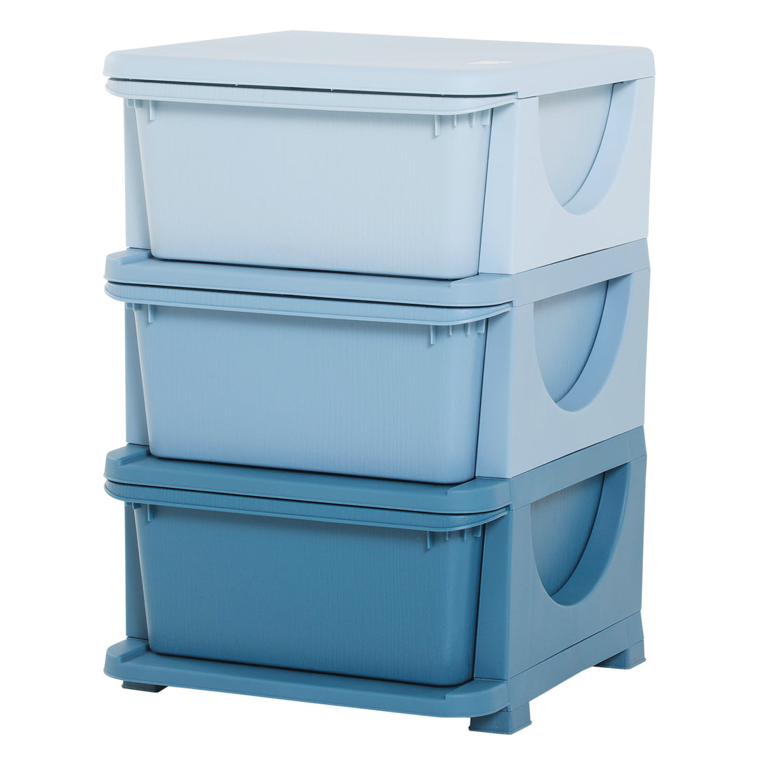 Kids Storage Units with 3 Drawers 3 Tier Chest Vertical Dresser Tower Toy Organiser for Nursery Playroom Kindergarten Blue