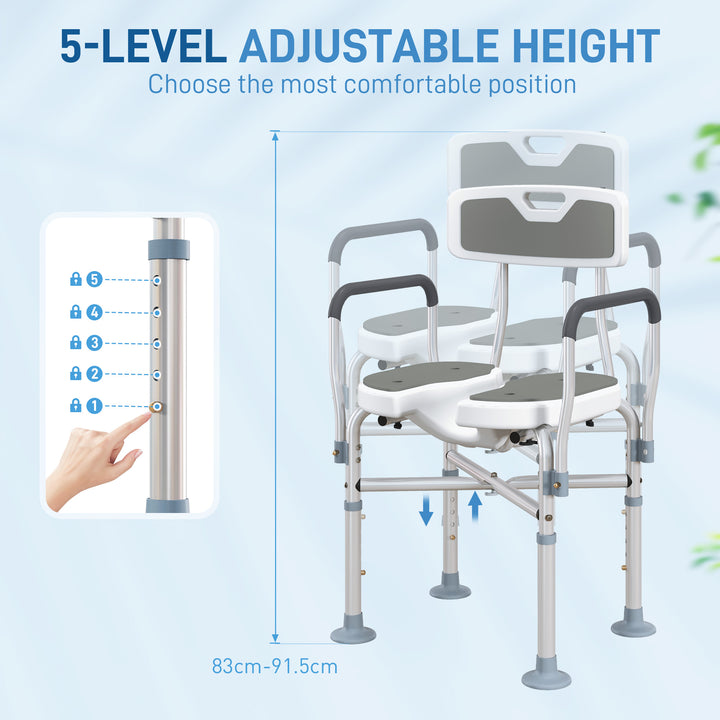 Shower Chair with Upgraded U-shaped Seat and Reinforced Crossbars, Height Adjustable Padded Bath Chair with Non-slip Feet for Elderly Seniors Disabled Handicap, Tool-Free Assembly, Grey