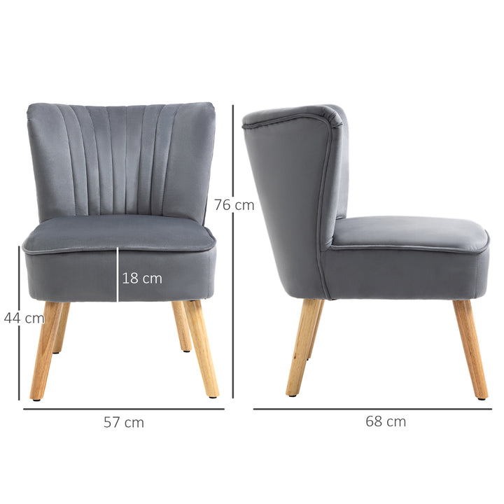 HOMCOM Velvet Armchair Duo: Tub-Style Accent Chairs with Padded Seat & Curved Back, Wooden Legs, Home Furniture, Grey