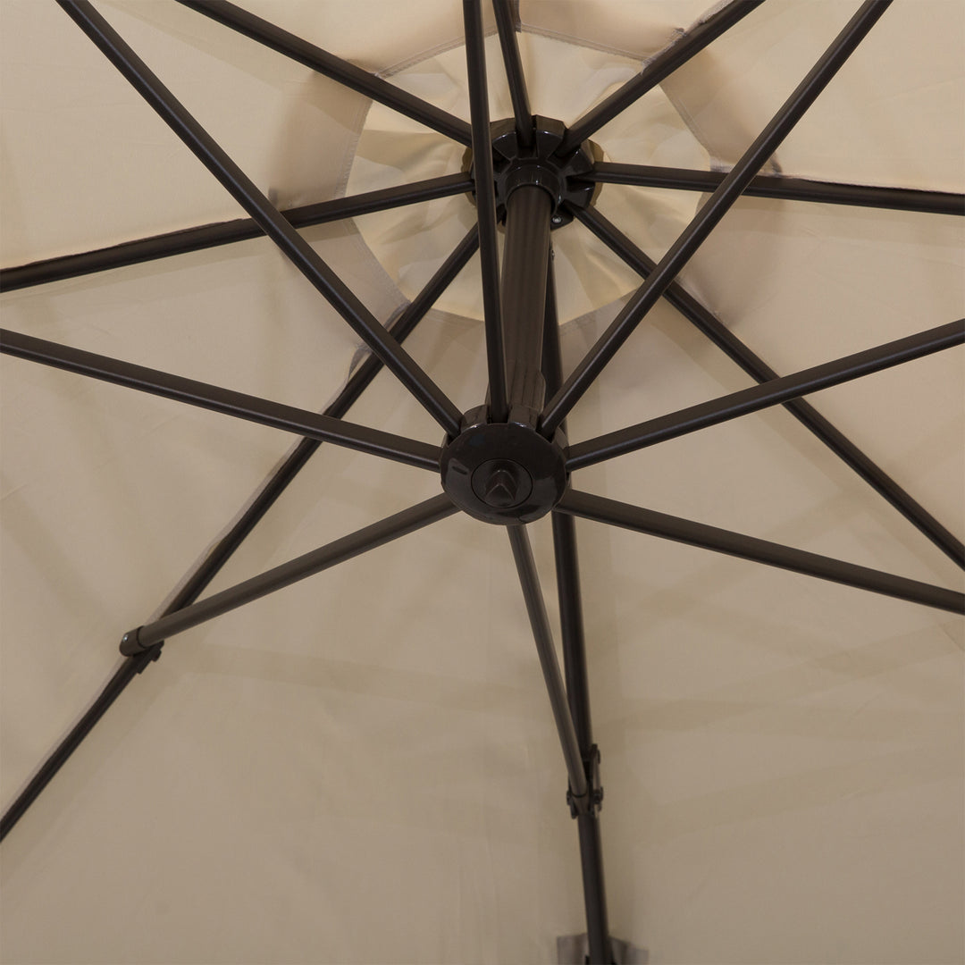 MCL 3M Banana Parasol Hanging Cantilever Umbrella W/ Cross Base Hand Crank Aluminium Frame 360°Rotation Hand Crank-Beige