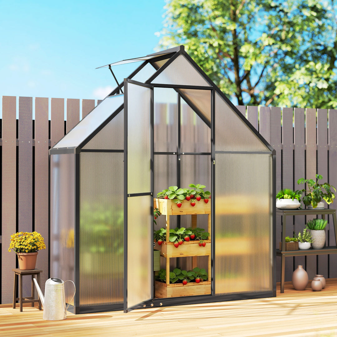 Polycarbonate Greenhouse with Swing Door and Adjustable Window, Walk-in Greenhouse, 5.5 x 6.5ft