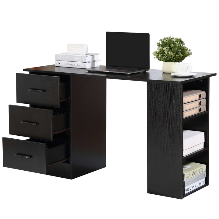 HOMCOM 120cm Computer Desk with Storage Shelves Drawers, Writing Table Study Workstation for Home Office, Black