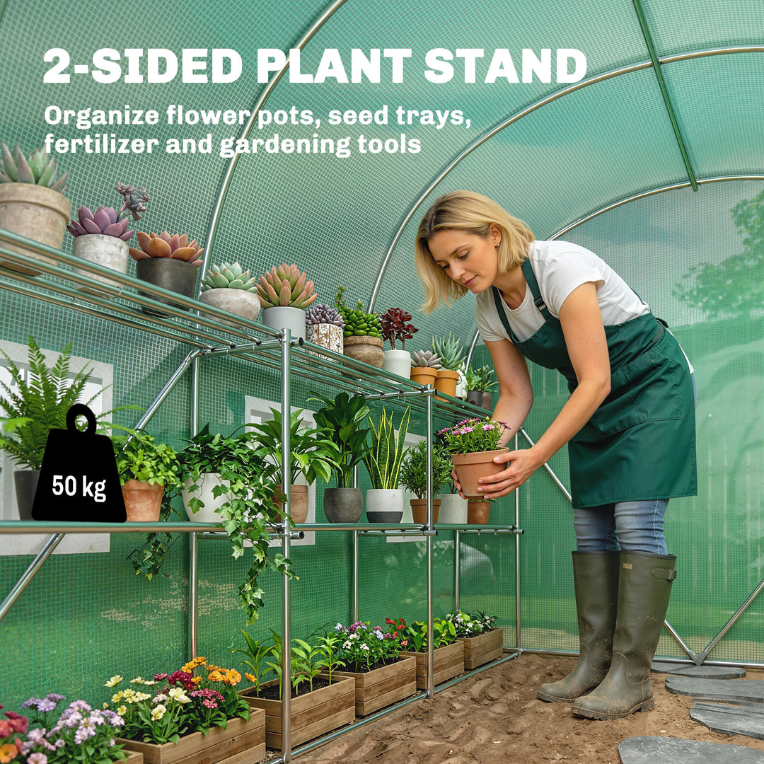 Walk-in Greenhouse with Shelves, Polytunnel Greenhouse with Roll-Up Do