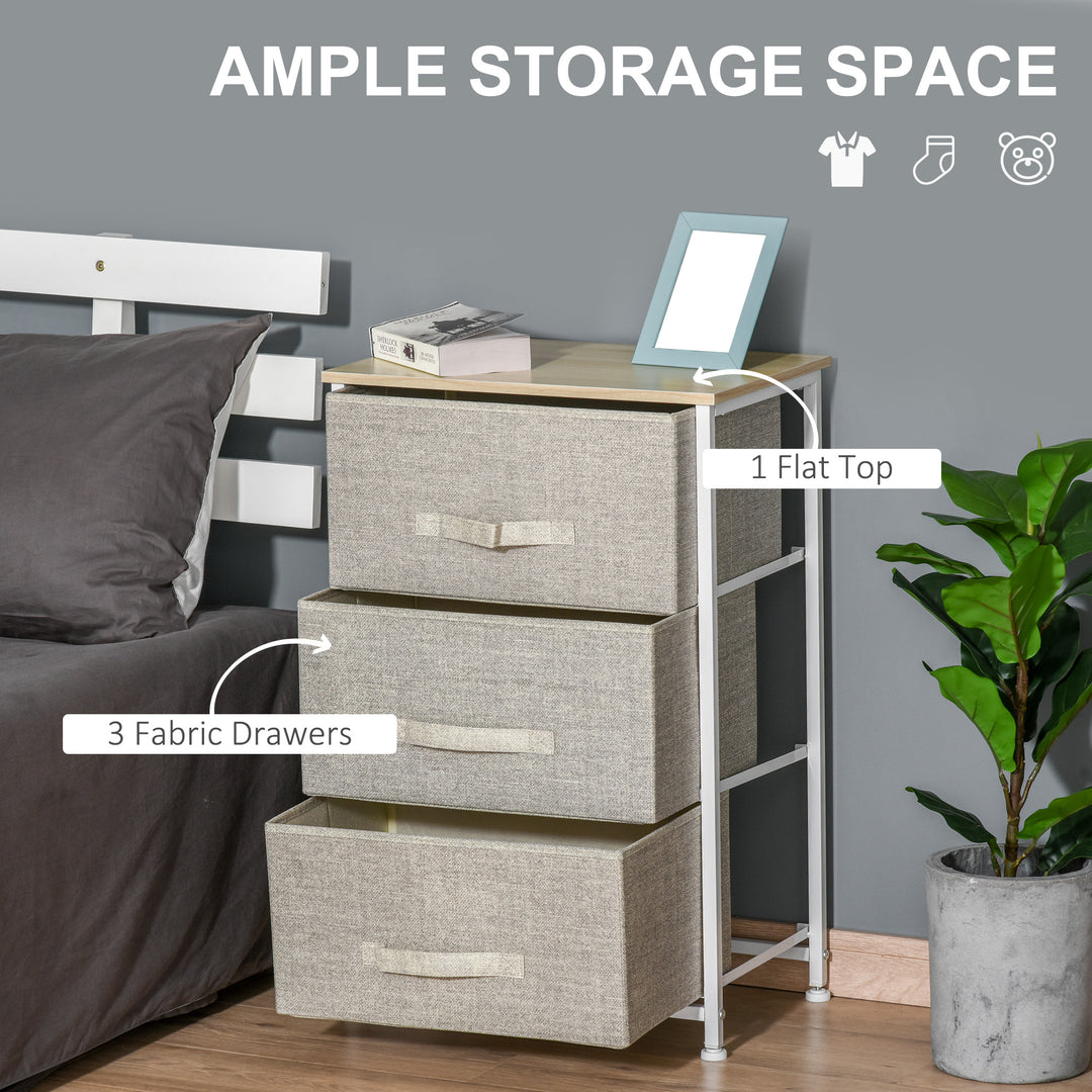 Vertical 3-Tier Linen Drawer Cabinet Organizer Storage Dresser Tower with Metal Frame Adjustable Feet for Living Room, Bathroom, Kitchen, White, Oak and Light Grey