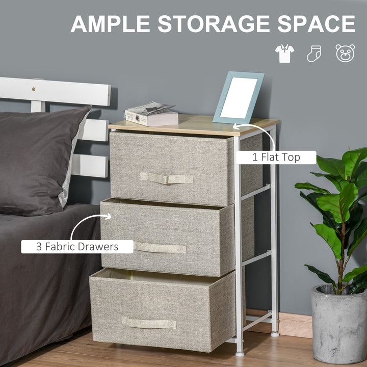 Vertical 3-Tier Linen Drawer Cabinet Organizer Storage Dresser Tower with Metal Frame Adjustable Feet for Living Room, Bathroom, Kitchen, White, Oak and Light Grey