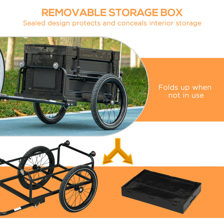 HOMCOM Steel Trailer for Bike, Bicycle Cargo Trailer with 65L Storage Box and Foldable Frame, Max Load 40KG, Black