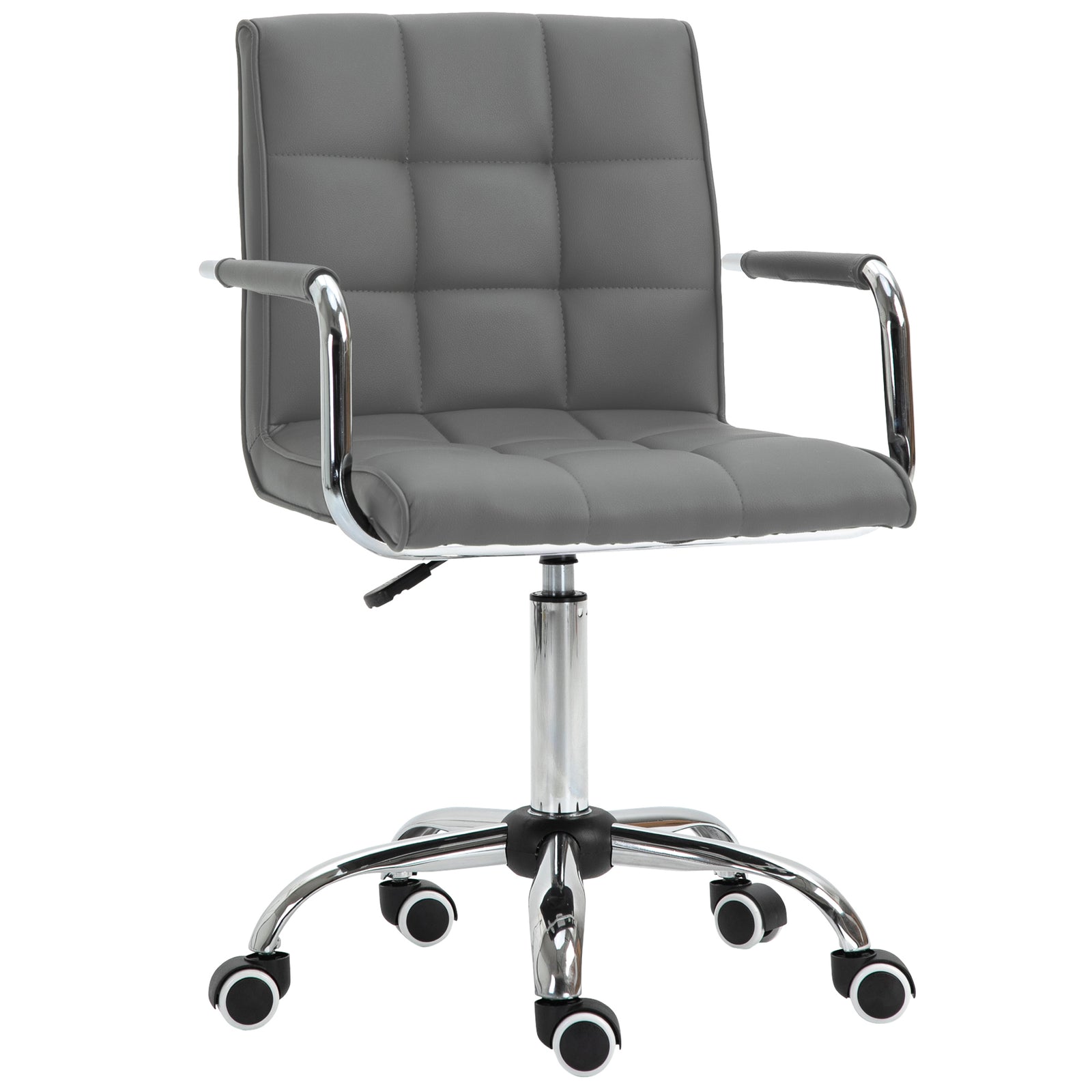 PU Leather Home Office Desk Chair, Computer Chair with Mid Back, Arm, Swivel Wheels, Adjustable Height, Grey